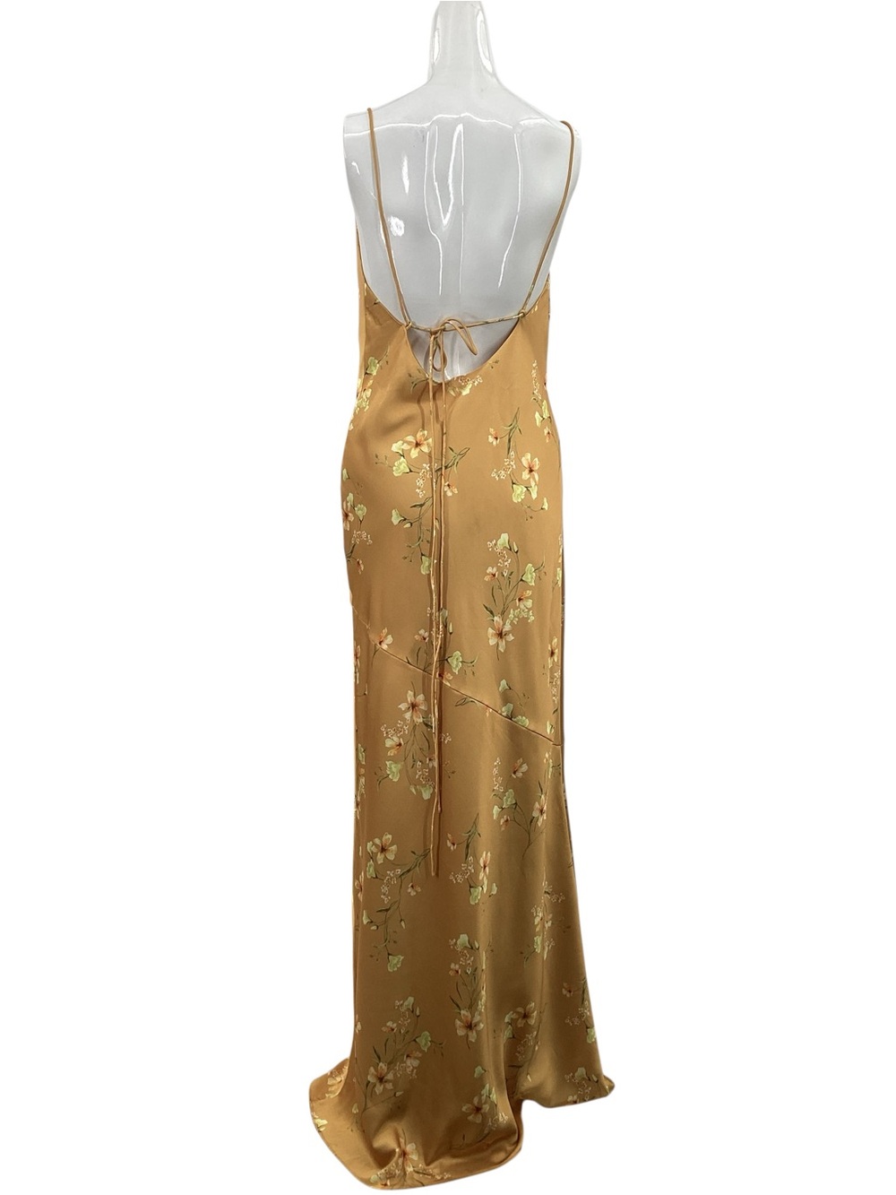 Birdh Grey Matte Satin Gold Floral Cowl Neck Floral Dress - Picture 3 of 14